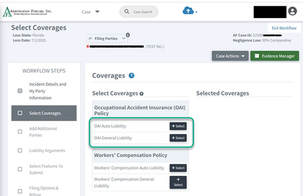 Screenshot showing OAI options under Coverages